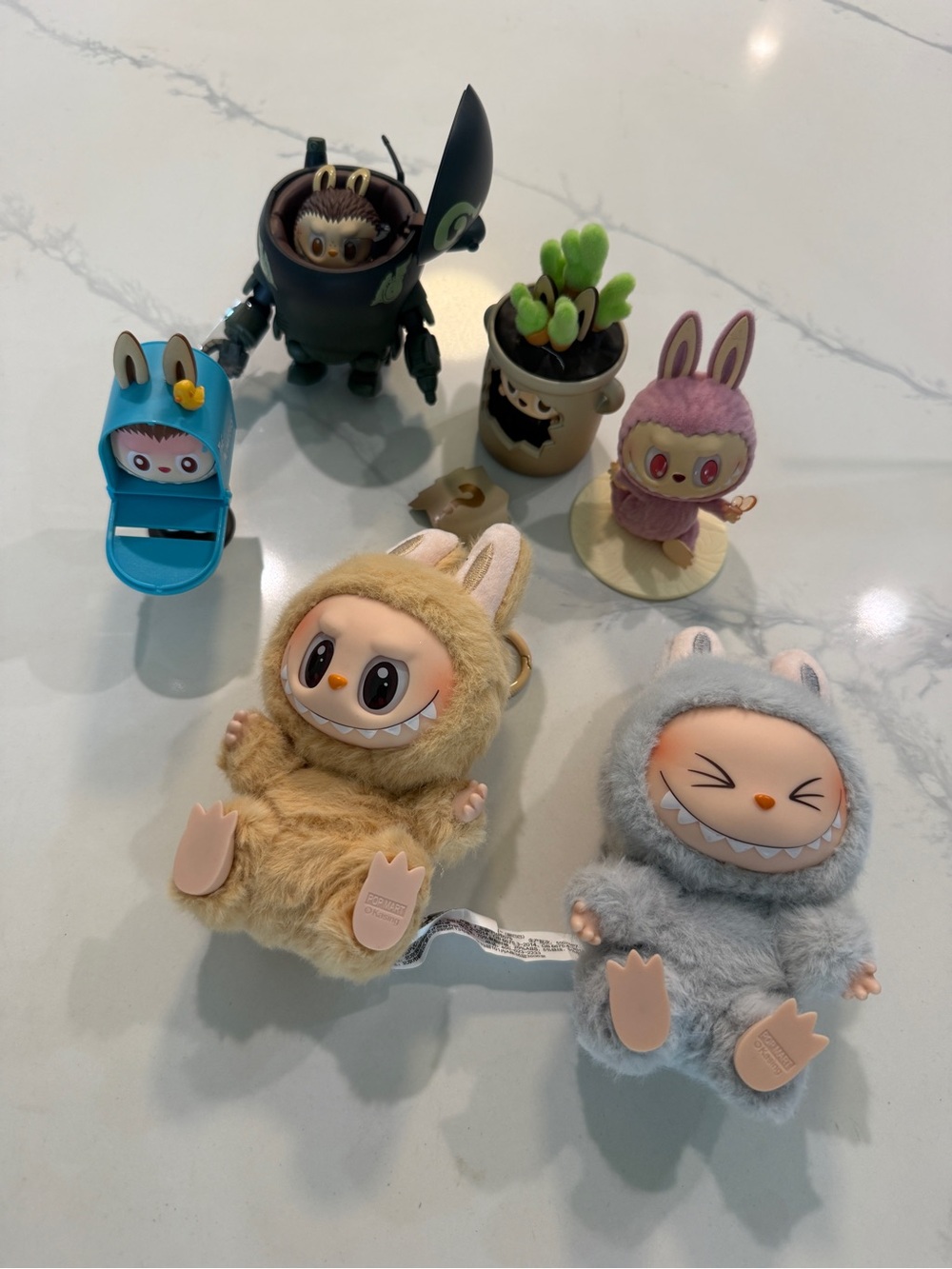 Plush Bunny Monster Keychain Set - Beige and Gray Cute Companion Toys